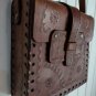 vintage old rustic  leather  bag carved leather