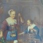 miniature old romantic scene painted on celluloid signed Silver with nice frame