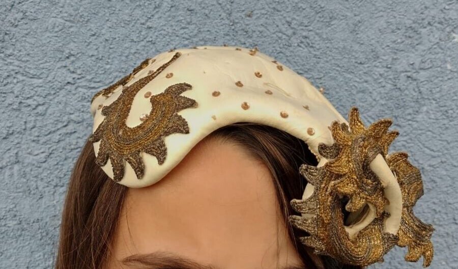 old   collection antique hat leather hair accessory Skull Cap
