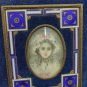 Antique portrait Miniature hand painted.with frame and blue enamel.