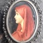 old Vintage Hand Painted 800 Silver Pin Brooch Pendant St. Fabiola filigree