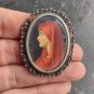 old Vintage Hand Painted 800 Silver Pin Brooch Pendant St. Fabiola filigree