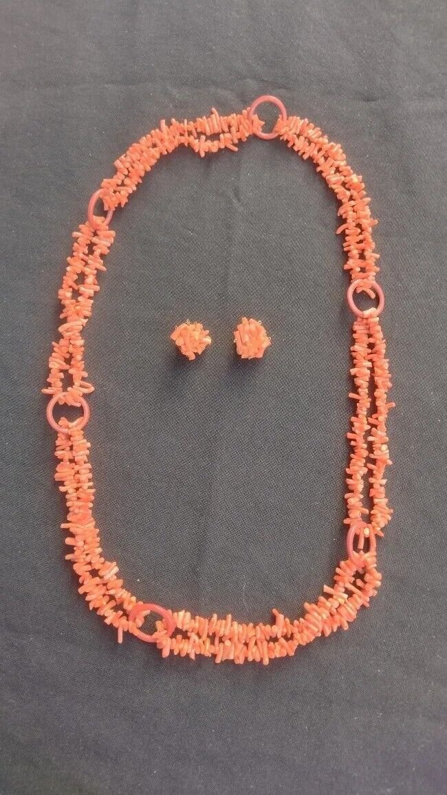 antique old Set Necklace Hoops  Salmon Coral Consult Stock