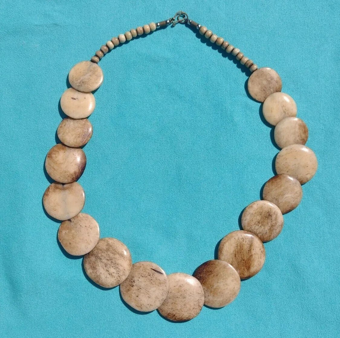 VINTAGE old rare carved cow bone  necklace art deco