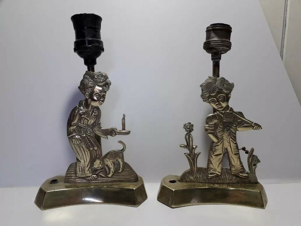 old Pair bedroom table lamps Bronze Solid Children 50s