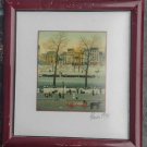 FREE SHIPPING -  old framed miniature print Michel Delacroix 1994
