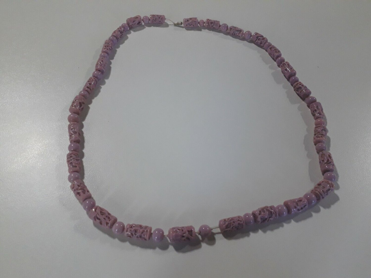 Vintage old Art Glass pink Necklace Old Rose Check Stock