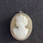 Vintage old Sterling Silver 800 Carved Cameo Shell Pin brooch Pendant Woman