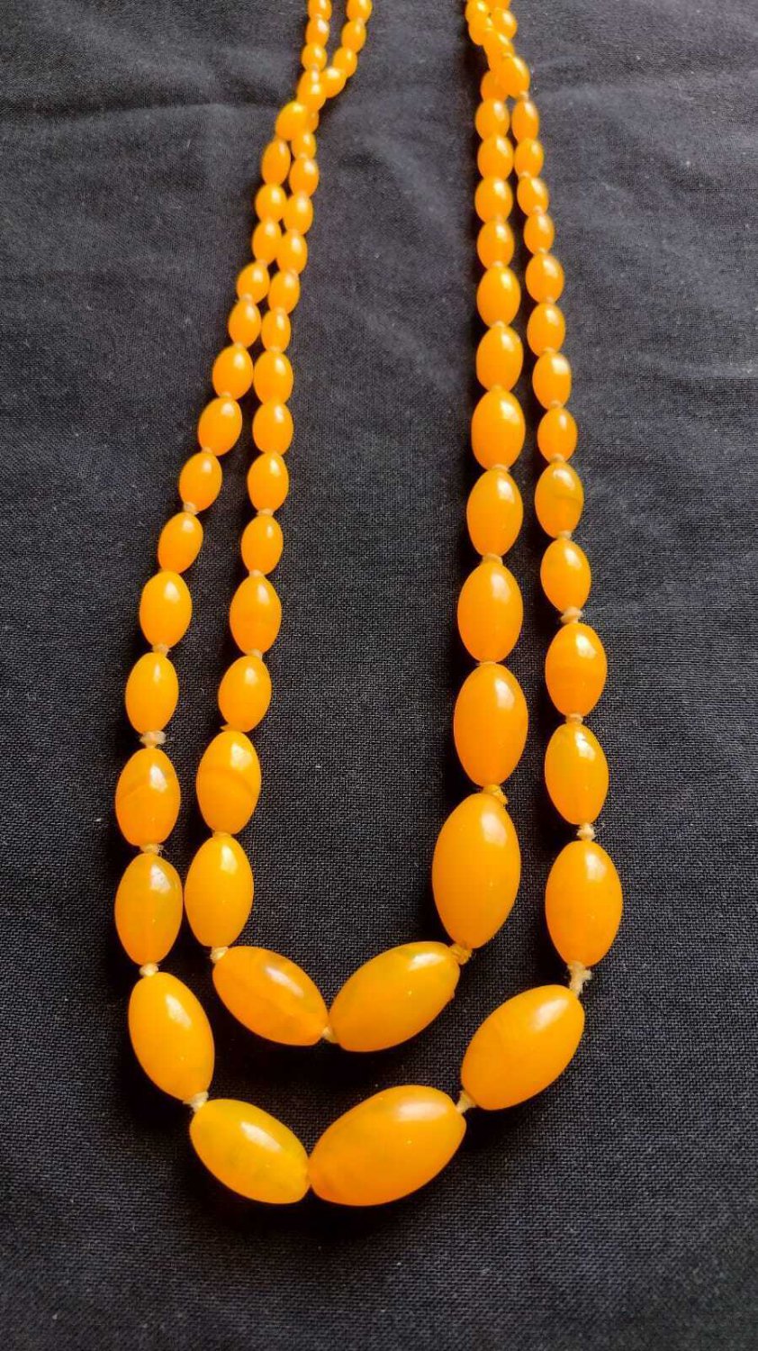 Old vintage Orange ambver colour  glass  Necklace two laps 40s 50s Consult Stock