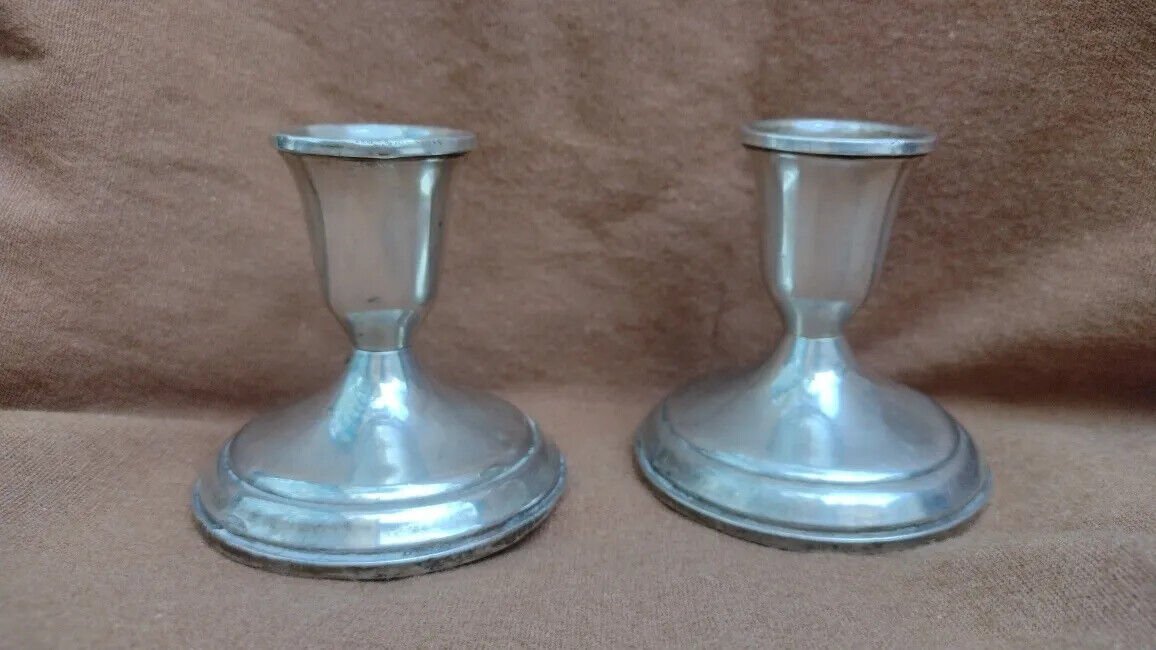 Old Pair of Argentine 925 Silver Candlesticks Consult Stock