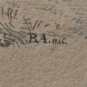 old drawing on paper with pencil deer. signed initials BA 18..