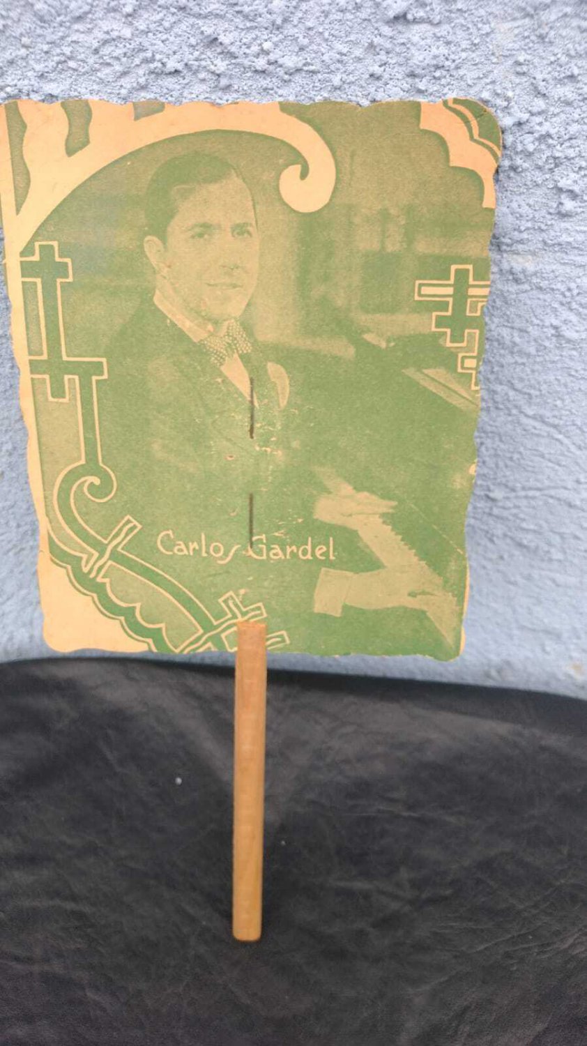 old  fan Argentina advertising 40s CArlos Gardel F.C.C.A railway
