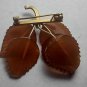 vintage, brooch. Russian natural amber brooch leaves
