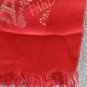 old red French silk scarf with embroidery of tourist places