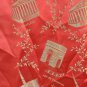 old red French silk scarf with embroidery of tourist places