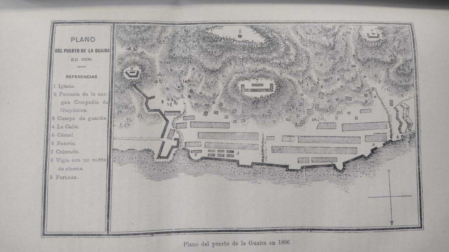 old print  engraving years America1896 plan, map of Puerto Guaira Venezuela 1806