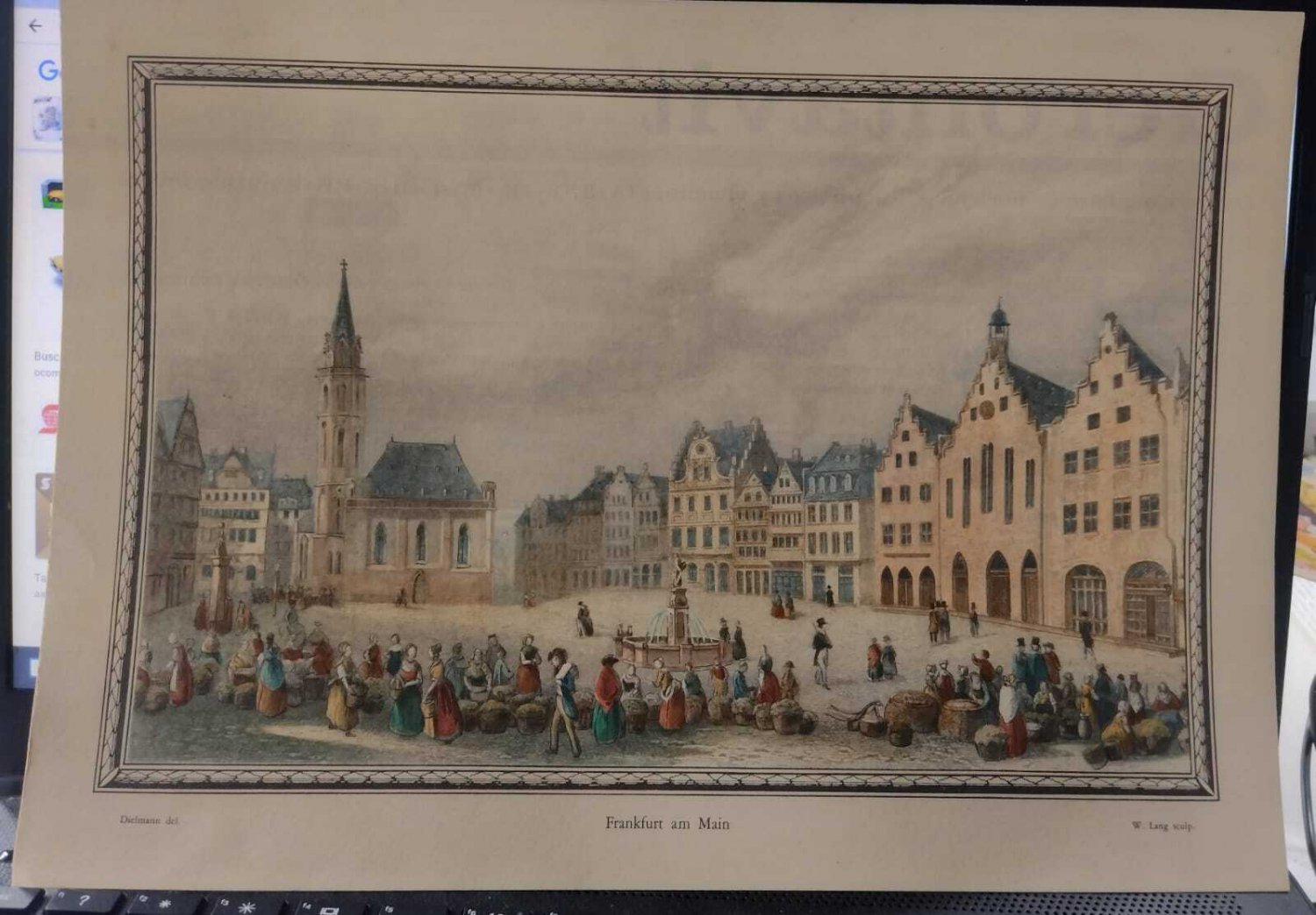 old Engraving color printing Very cute square frankfurt Dielmann's W.Lang sculp