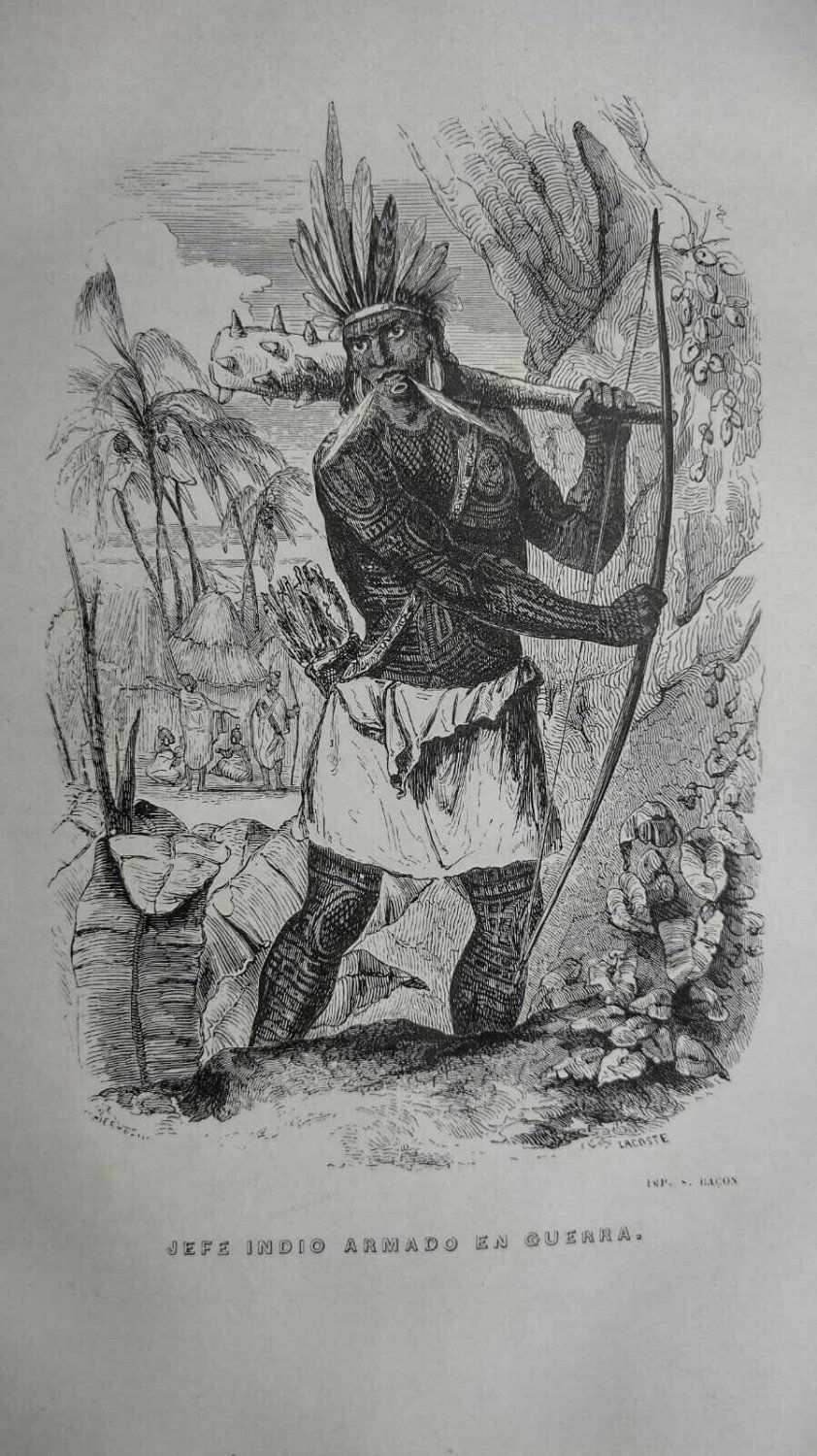 engraving Jefe indio armado en guerra, de  America Lacoste  Imp S.Racon