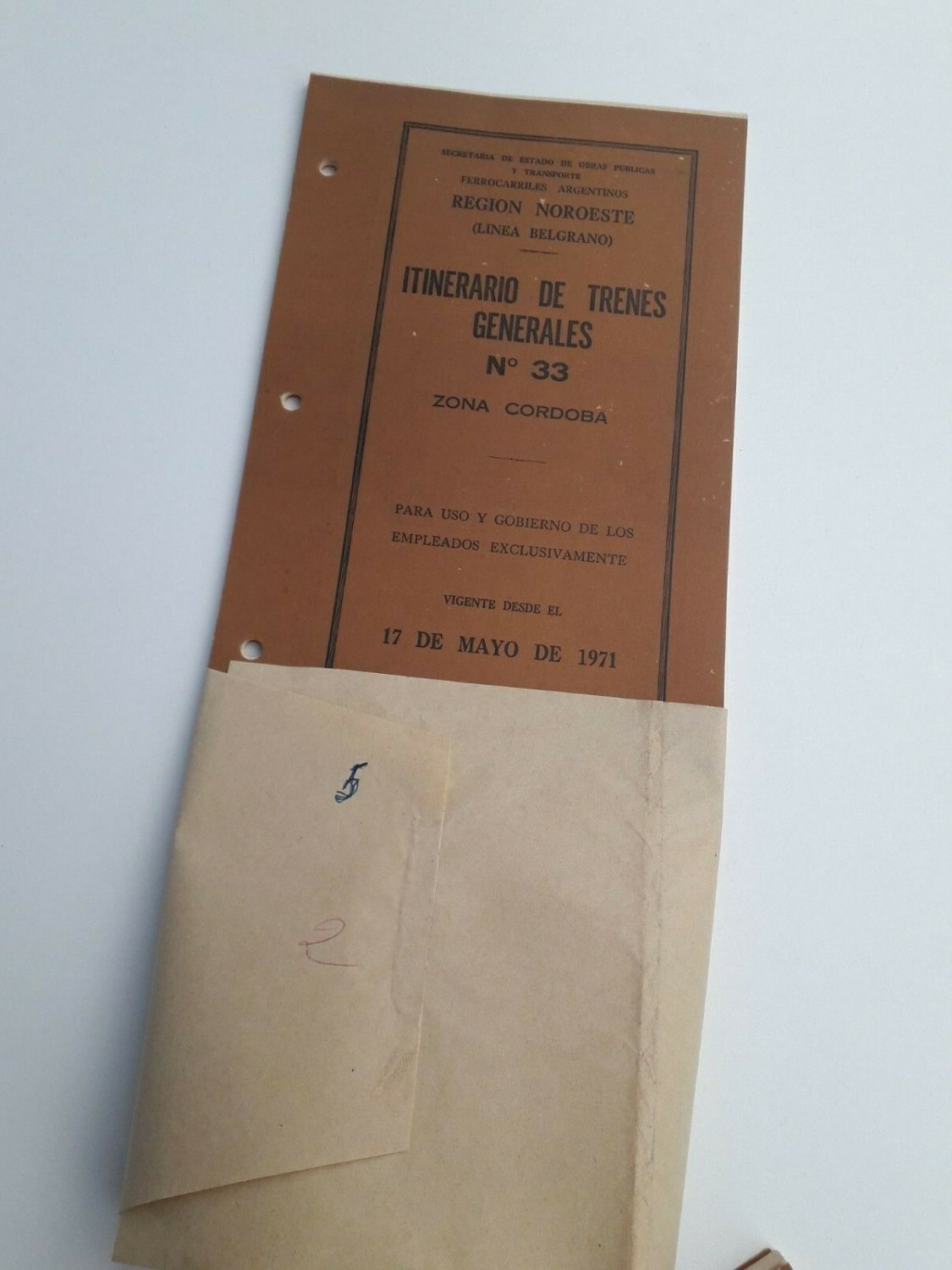 old Belgrano Rail road Railway Itinerary year 1971 Argentina Cordoba  N33