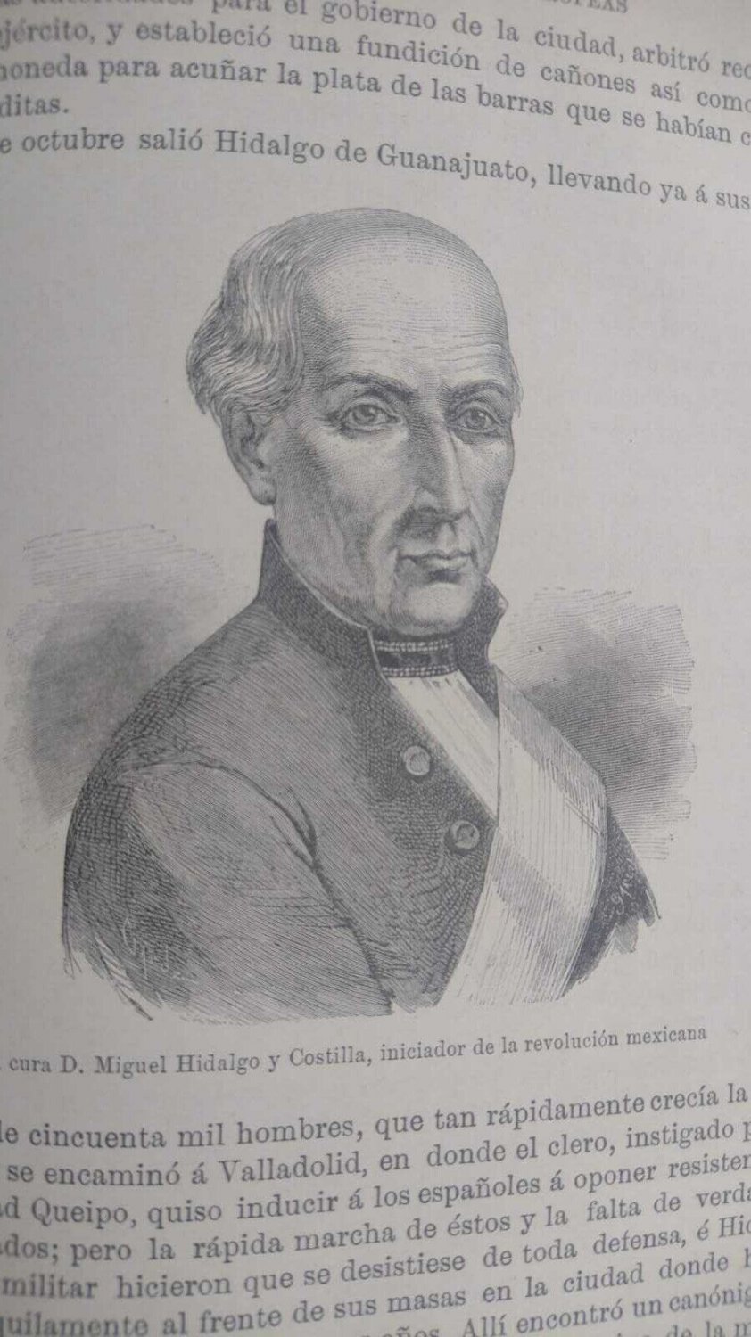 old print engraving years 1896 Priest M. Hidalgo y Costilla, Revolution Mexico