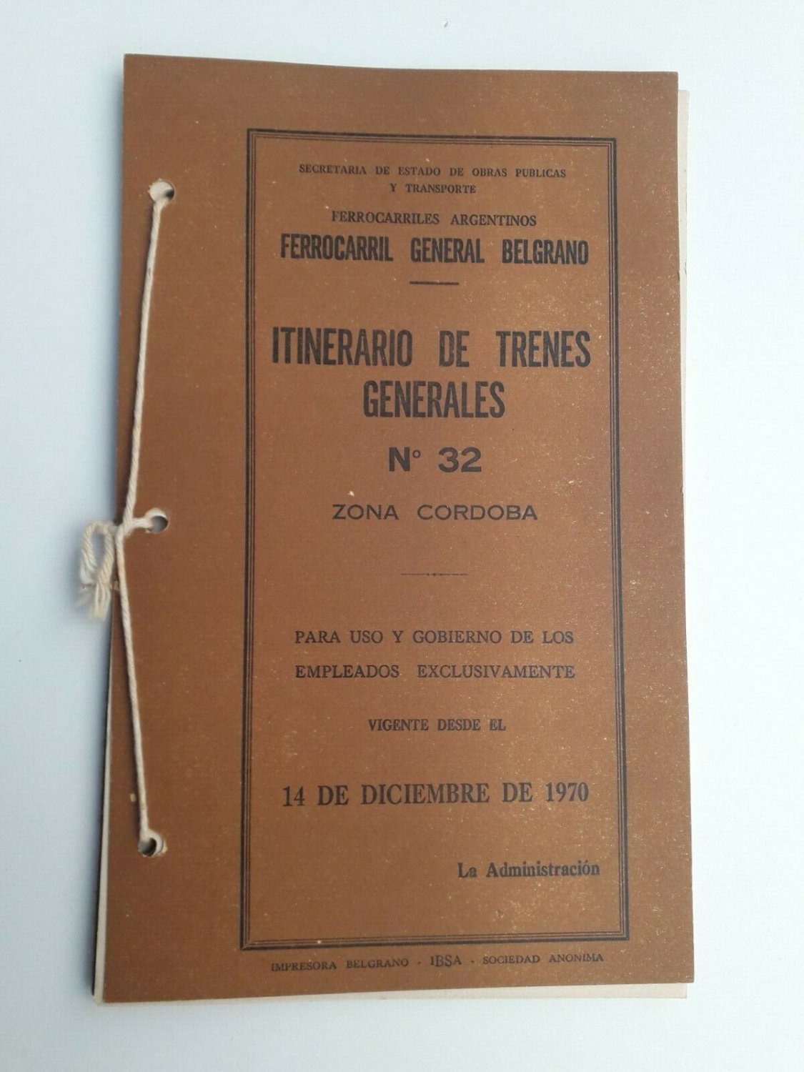 old Belgrano Rail road Railway Itinerary year 1970 Argentina Cordoba  N32