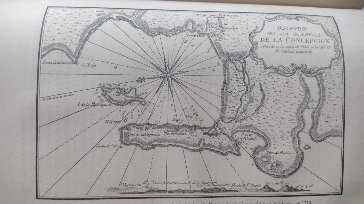 old print  engraving years America1895  Map Concepcion Costa Chile 1713