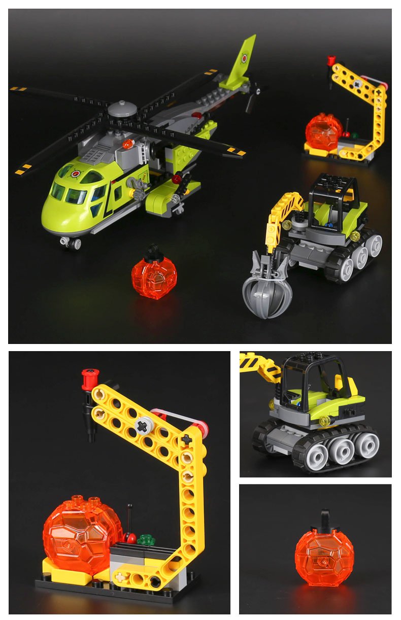 LEPIN 02004 Building Blocks Toys Volcano Supply Helicopter Building Brick Sets