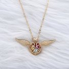 Harry Potter Quidditch Golden Snitch Angel Pearl Necklace Gold Choker Pendant