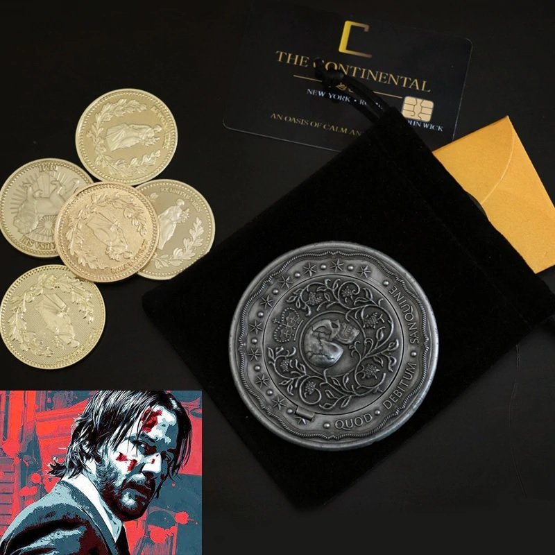 2019 Movie John Wick Underworld Gold Coins With Continental Hotel Card Cosplay Prop Accessories 8456