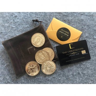 Movie John Wick Underworld Gold Coins With Continental Hotel Card Cosplay Prop Halloween Gift