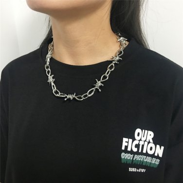 2019 Gothic Harajuku Barbed Wire Thorns Choker Pendant Necklace Men Women Hip Hop Punk Rock