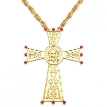 Pectoral Jesus Cross Pendant Necklace Orthodox Religious Fashion HipHop Twisted Chain Men jewelry