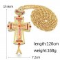 Jesus Pectoral Cross Pendant Necklace Orthodox Religious Fashion HipHop Red Crystal Men jewelry