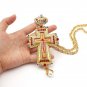 Jesus Pectoral Cross Pendant Necklace Orthodox Religious Fashion HipHop Red Crystal Men jewelry