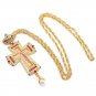 Jesus Pectoral Cross Pendant Necklace Orthodox Religious Fashion HipHop Red Crystal Men jewelry