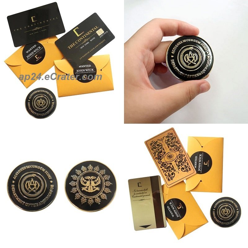 2019 Movie John Wick Adjudicator Coin With Continental Hotel Card Cosplay Prop Accessories 7574