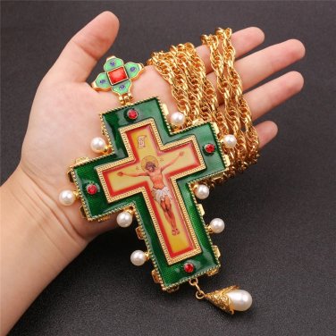 Jesus Holy Pectoral Cross Pendant Long Necklace Crucifix Orthodox Church Fashion HipHop Men jewelry