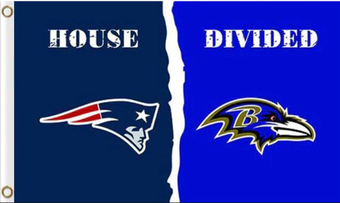 New England Patriots and Baltimore Ravens Divided Flag 3x5ft