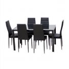 7-Piece Dining Set with Glass Top Table in Black