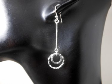 Solid Sterling Silver Double Circle Bar Earrings