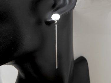 Simple Long Sterling Silver Square Bar Drop Earrings