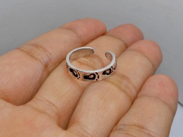Footprint Textured Toe Ring 925 Sterling Silver, Handmade Adjustable Ring