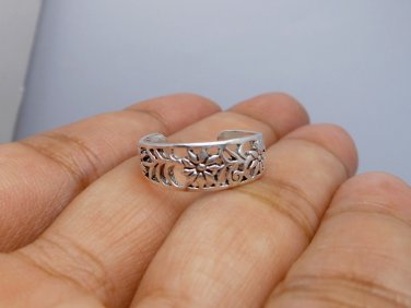 Cutout Flower Toe Ring 925 Sterling Silver Handmade Adjustable Ring Size US 5