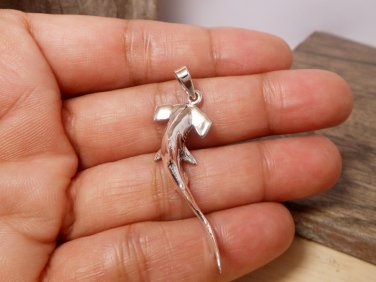 Solid Hammerhead Shark Pendant, 3D Silver Shark Fish Charm