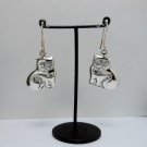 Silver Cat Dangle Earrings, Women Animal Drop Earrings