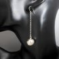 Silver Drop Ball Earrings 14mm, Long Drop Line Earrings