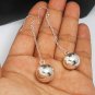 Silver Drop Ball Earrings 14mm, Long Drop Line Earrings