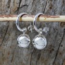 Sterling Silver Ball Charm Drop Hoop Earrings - 12mm