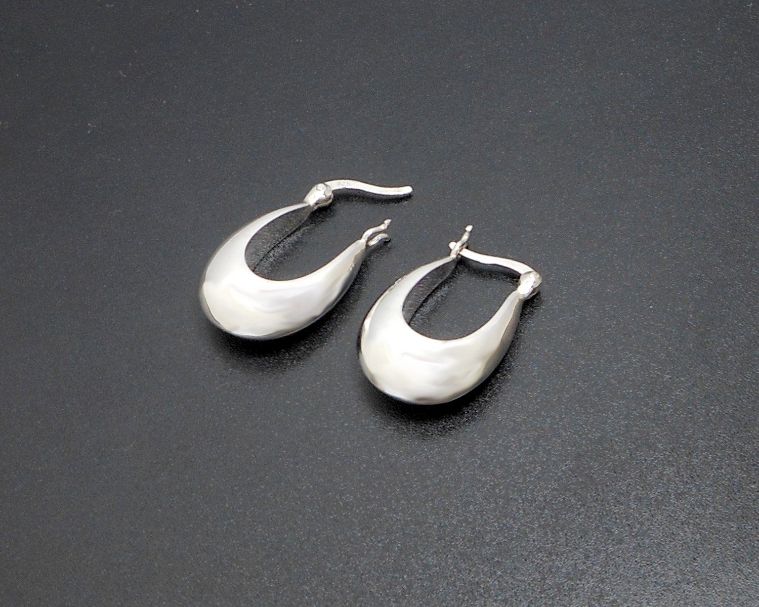 Sterling Silver Oval Earrings 28mm, Silver Hoop Earring