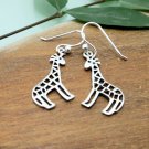 Giraffe Dangle Earrings 30mm, Cutout Silver Animal Earrings